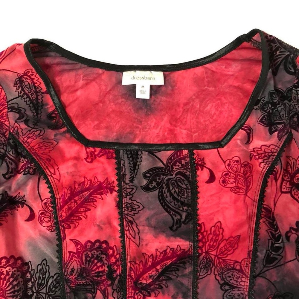 Red and Black Tie Dye Vintage Velour Top With Floral Print - Picture 2 of 4